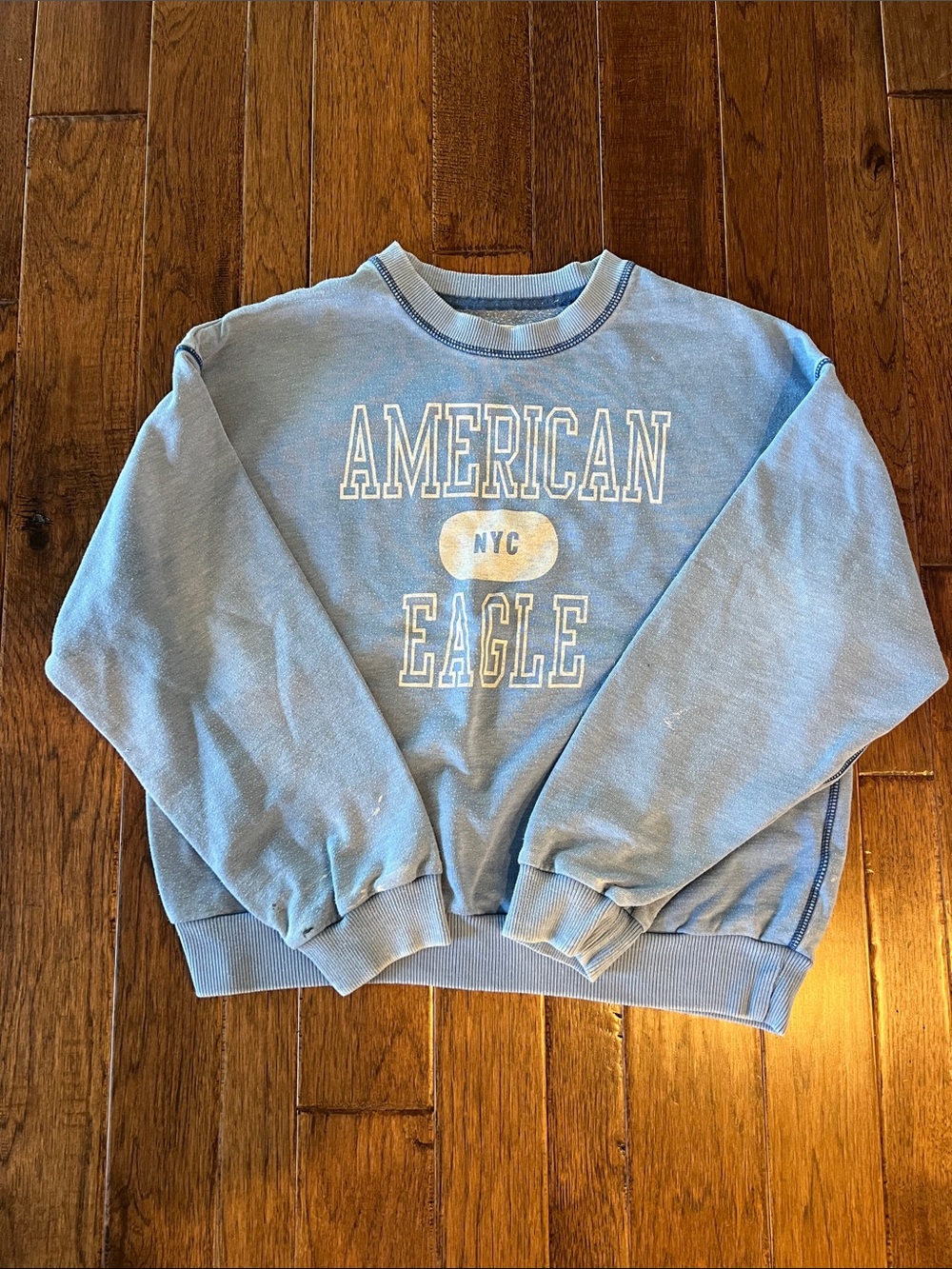 American Eagle Light Blue Ribbed Crewneck Sweatshirt